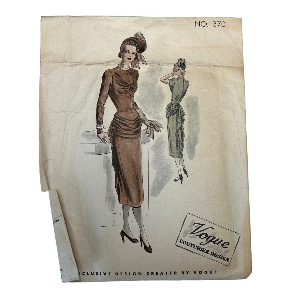 Vogue Couturier Antique 1947 Pattern #370 Women's One Piece Dress Size 12 RARE